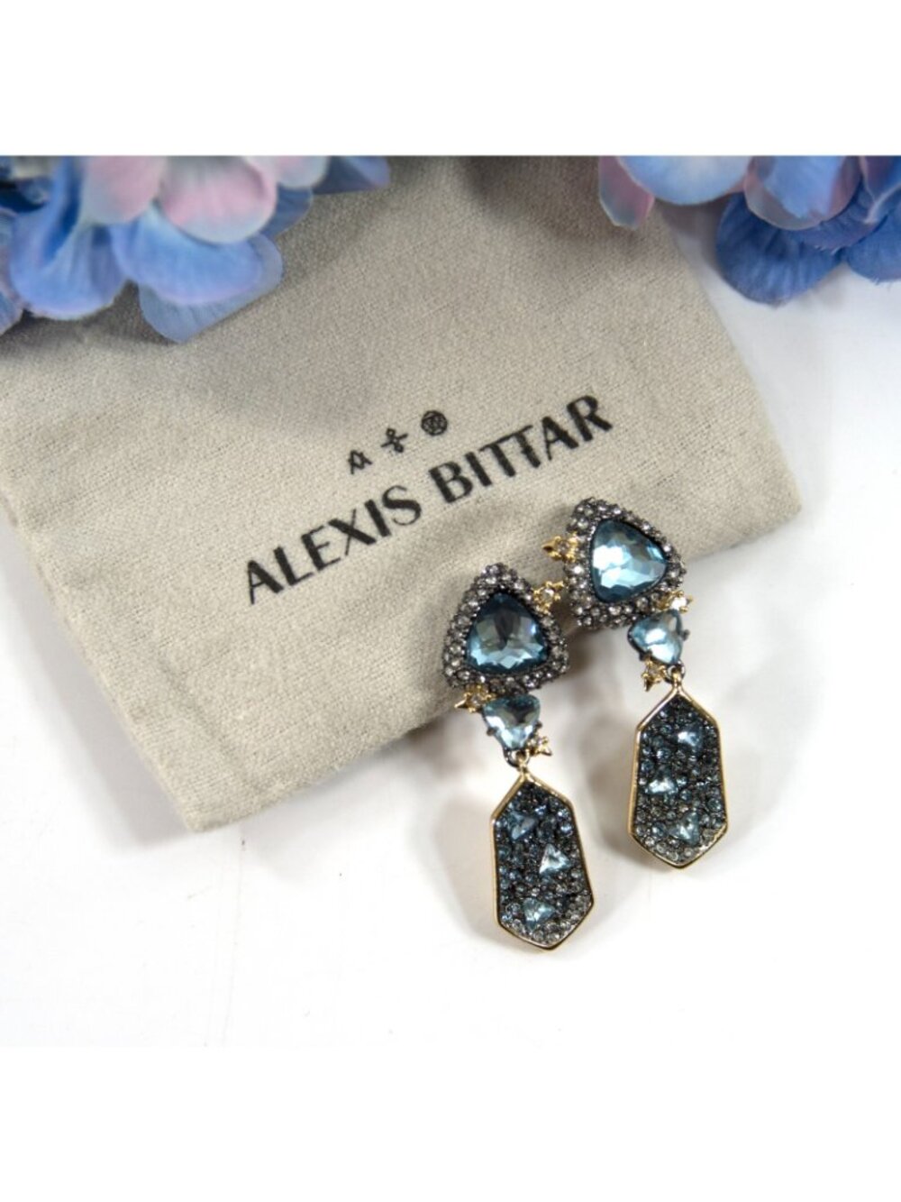 Alexis Bittar Blue Crystal Rhodium Plated Shield Drop CLIP ON Earrings NWT RARE! - Picture 3 of 6